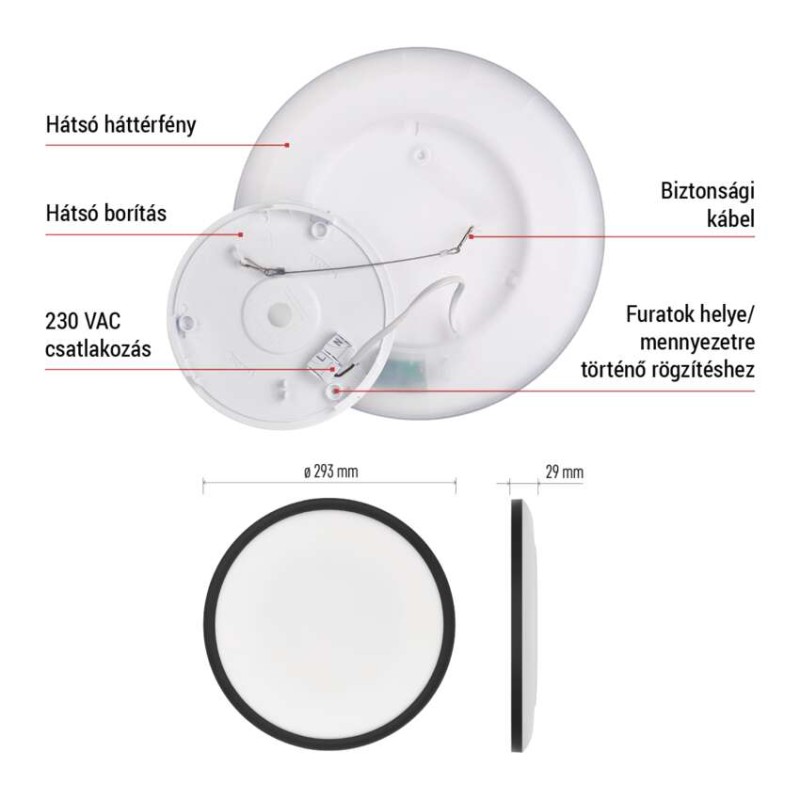 LED felületi lámpatest FLORI fekete, fehér, 18W, semleges fehér