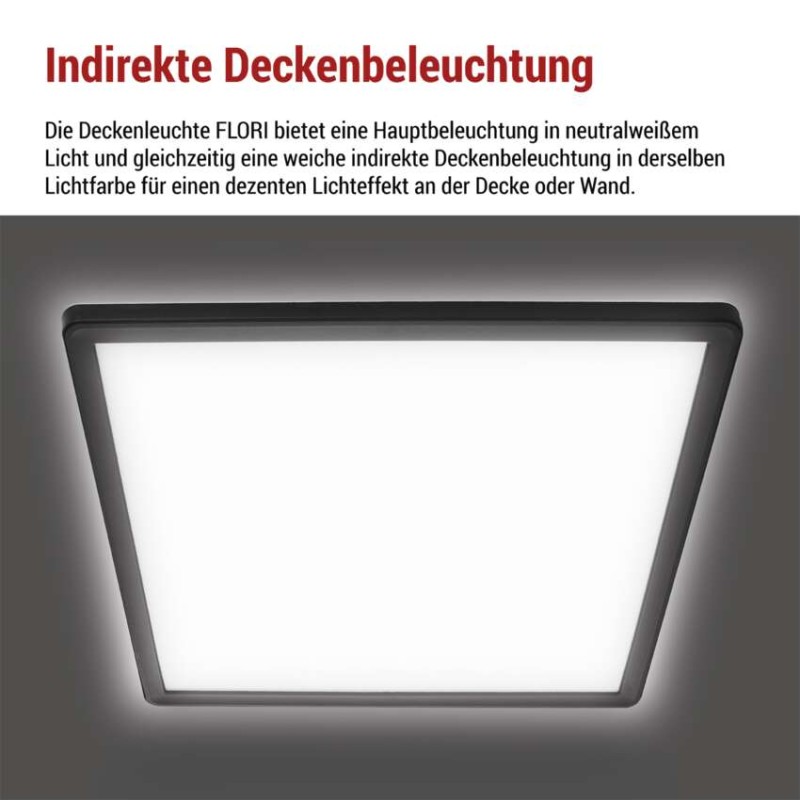 LED-Anbauleuchte FLORI quadrat, schwarz, 18W, neutralweiß