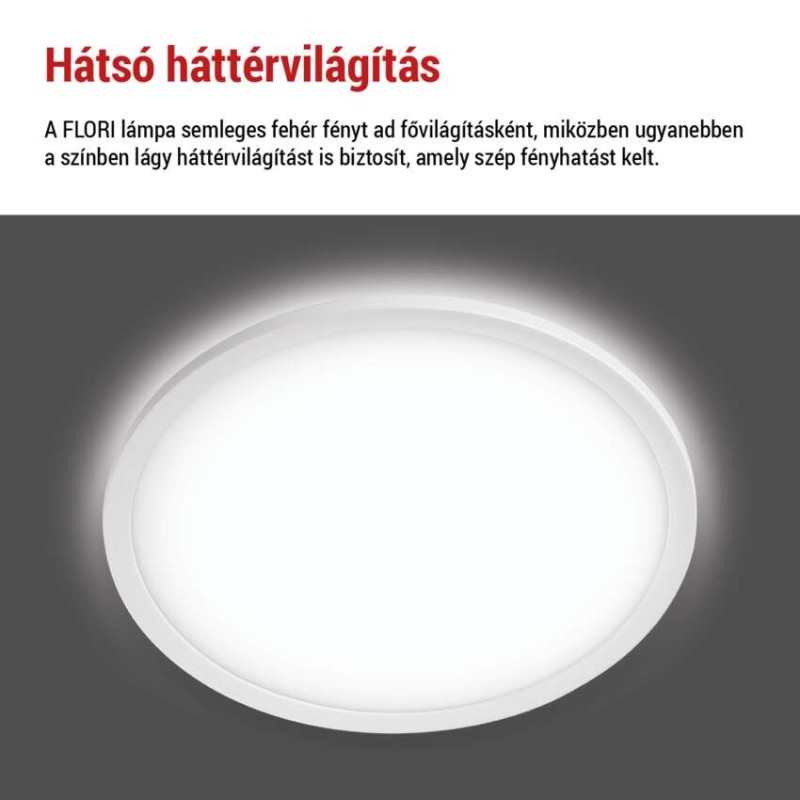 LED felületi lámpatest FLORI kerek, fehér, 22W, semleges fehér