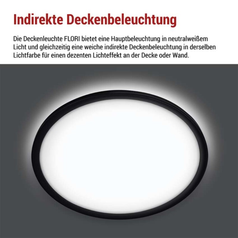 LED-Anbauleuchte FLORI rund, schwarz, 22W, neutralweiß