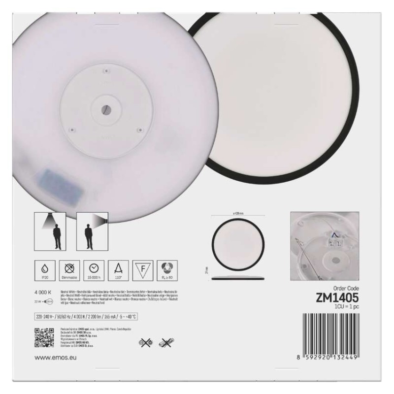 LED-Anbauleuchte FLORI rund, schwarz, 22W, neutralweiß
