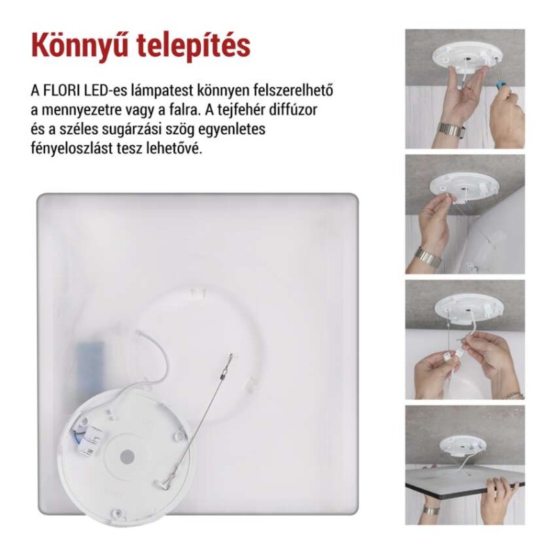 LED felületi lámpatest FLORI négyzet, fehér, 22W, semleges fehér