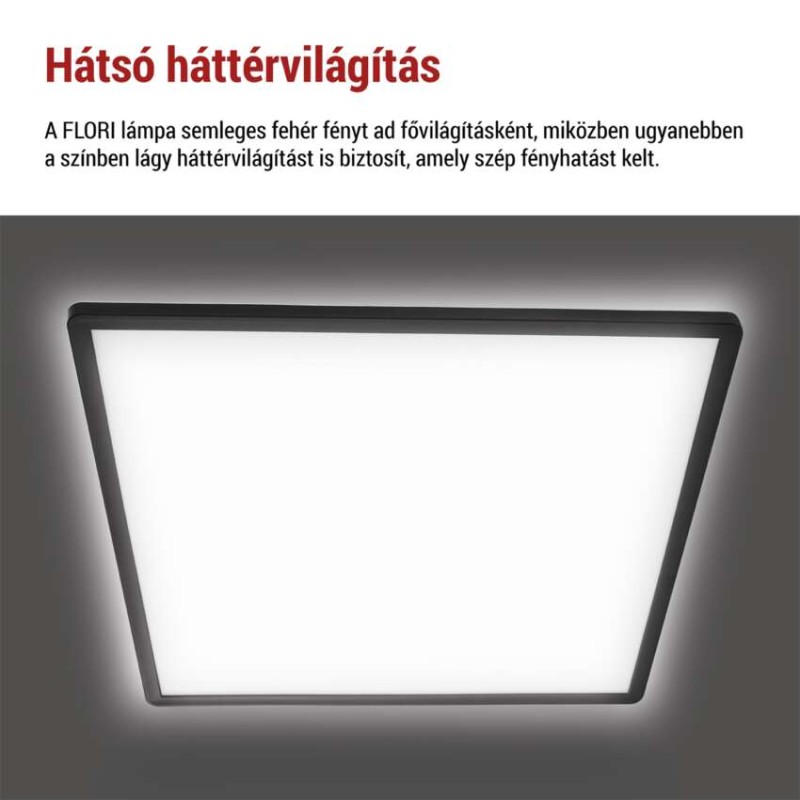 LED felületi lámpatest FLORI négyzet, fehér, 22W, semleges fehér