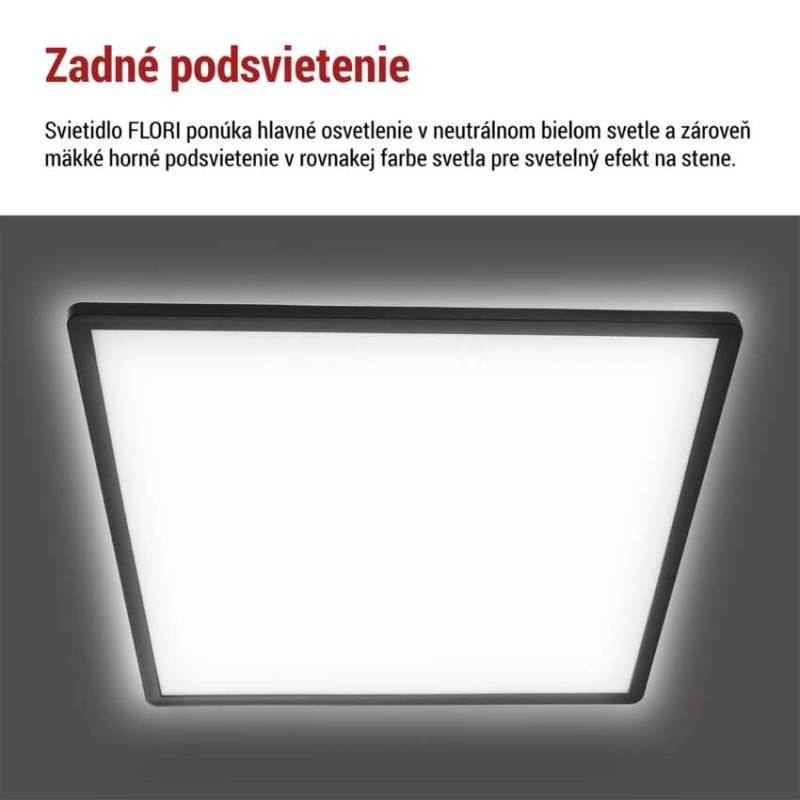 LED prisadené svietidlo FLORI štvorcový, čierné, 22W, neutrálna biela