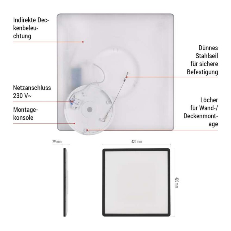 LED-Anbauleuchte FLORI quadrat, schwarz, 22W, neutralweiß