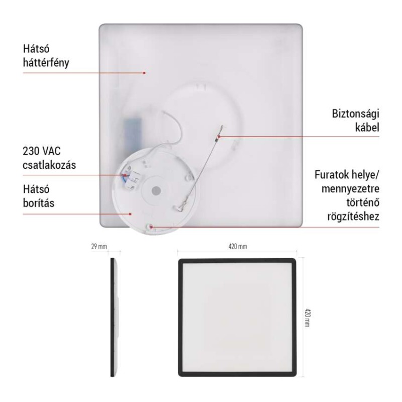 LED felületi lámpatest FLORI négyzet, fehér, 22W, semleges fehér