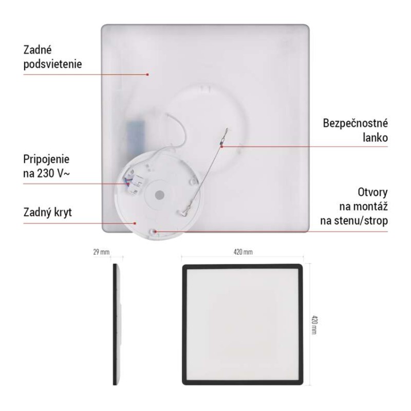 LED prisadené svietidlo FLORI štvorcový, čierné, 22W, neutrálna biela