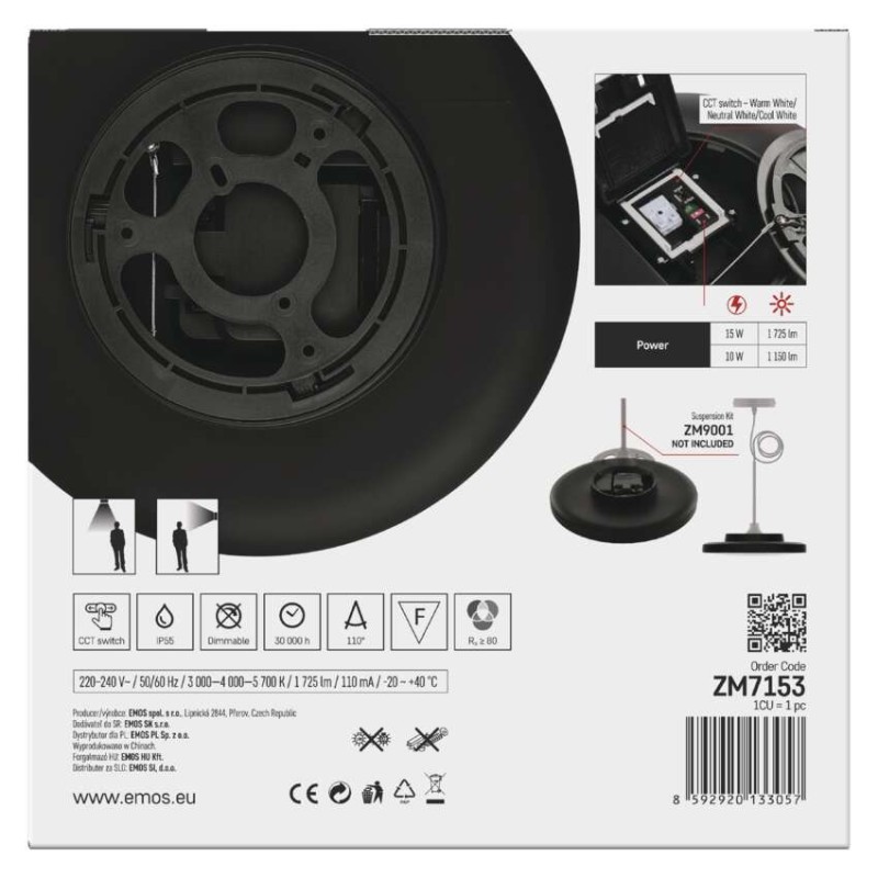 LED-Anbauleuchte DIONI rund, schwarz, 15W, mit Farbtemperatur-Änderung