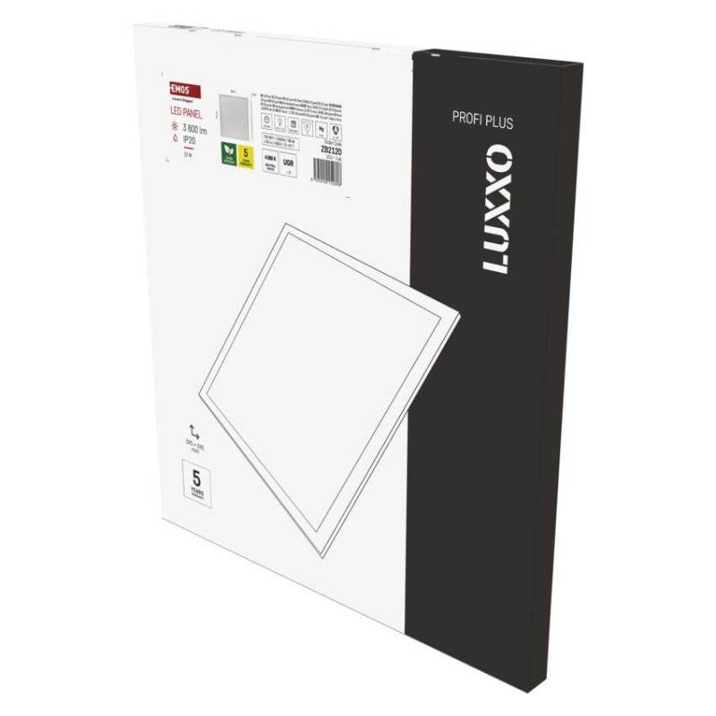 LED panel LUXXO backlit 60×60, štvorcový vstavaný biely, 22W neutrálna b. UGR