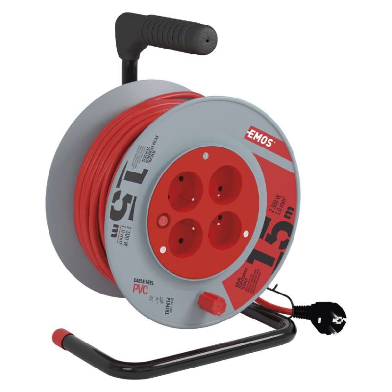 Prodlužovací kabel na bubnu 15 m / 4 zásuvky / červený / PVC / 230 V / 1 mm2