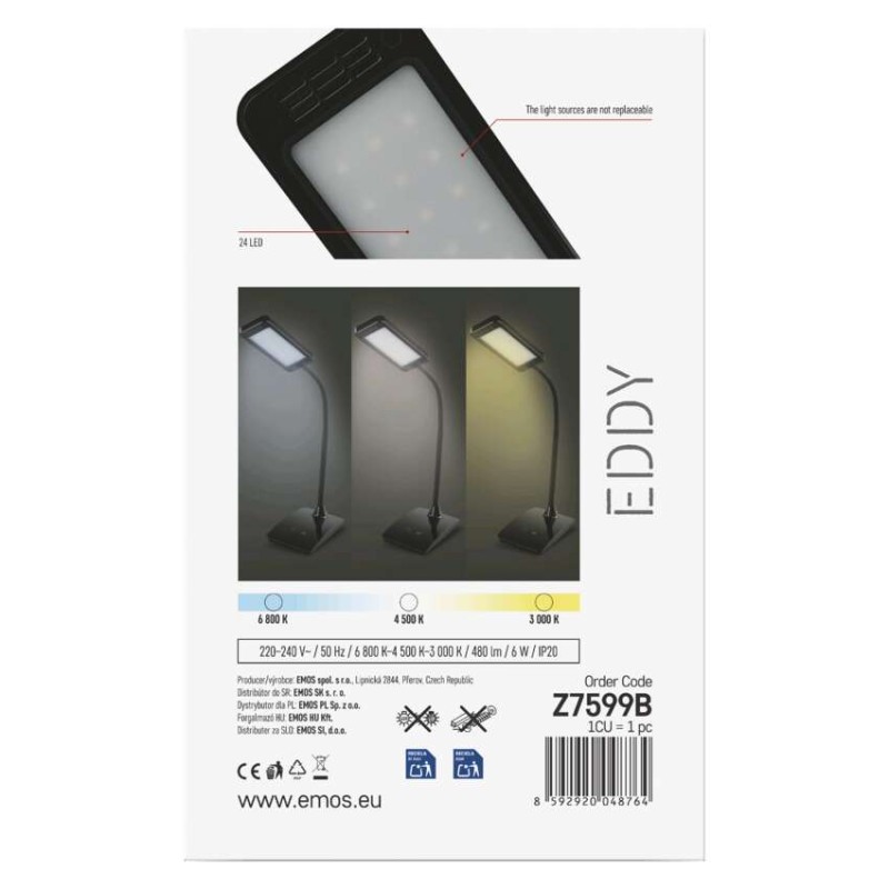 LED stolná lampa Eddy, čierna