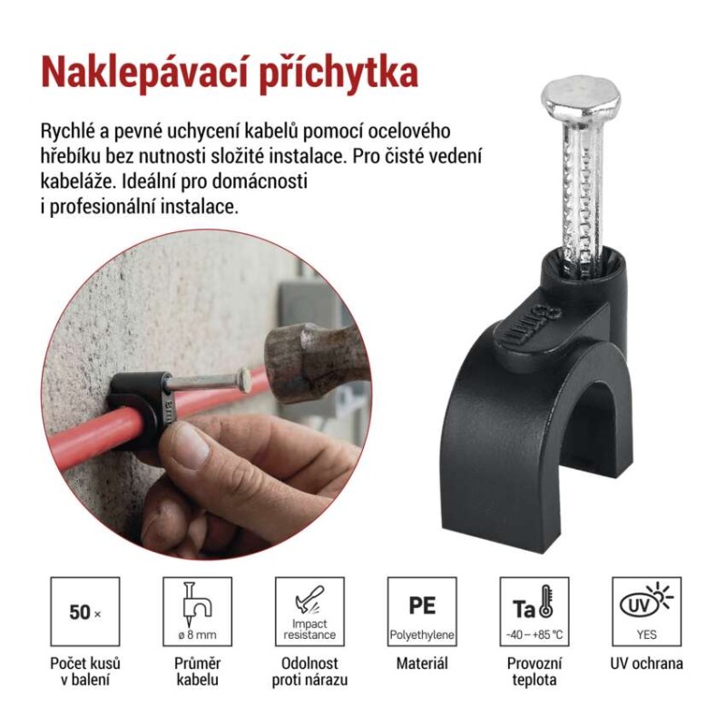 Kabelová příchytka 8 mm, černá, 50 ks