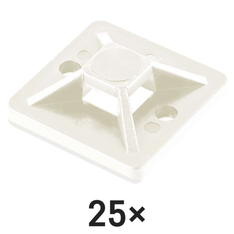 Samolepicí příchytka stahovacího pásku 20×20 mm, bílá, 25 ks