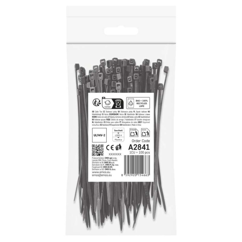 Stahovací páska 100×2,5 mm, černá, 100 ks