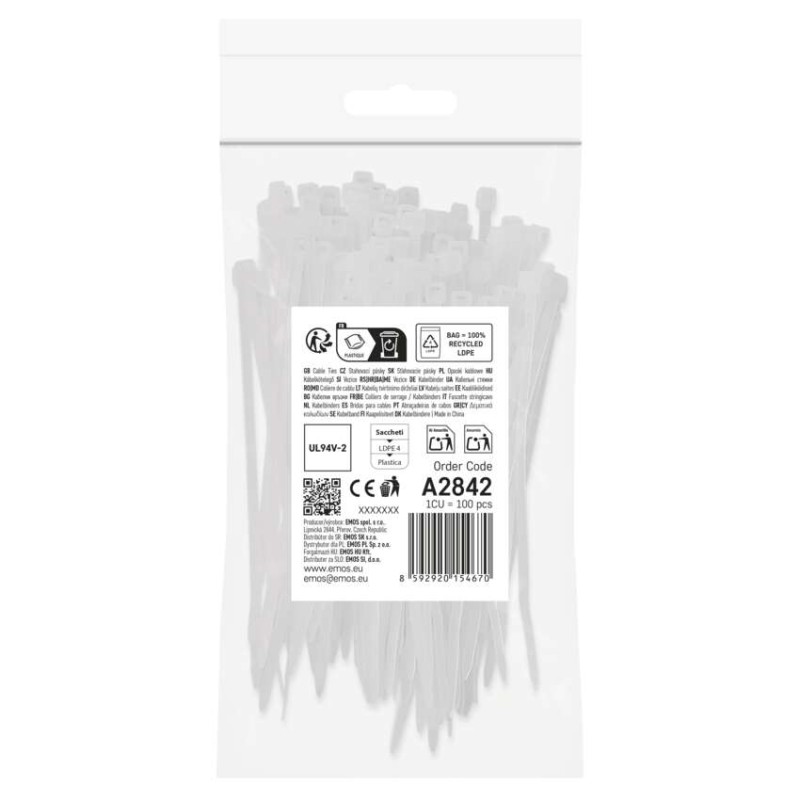 Stahovací páska 100×2,5 mm, bílá, 100 ks