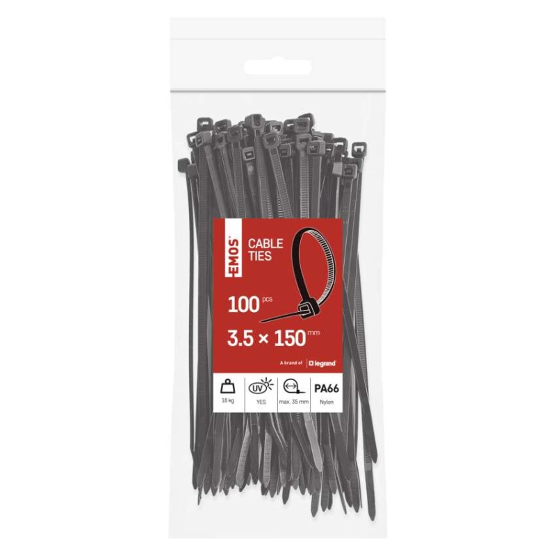 Stahovací páska 150×3,5 mm, černá, 100 ks