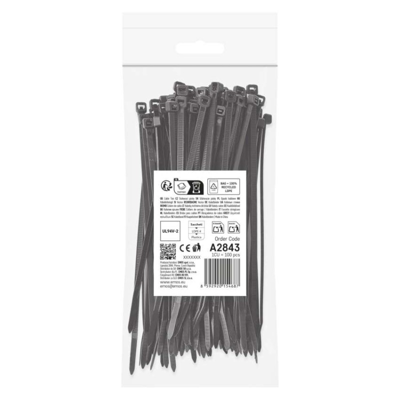 Stahovací páska 150×3,5 mm, černá, 100 ks