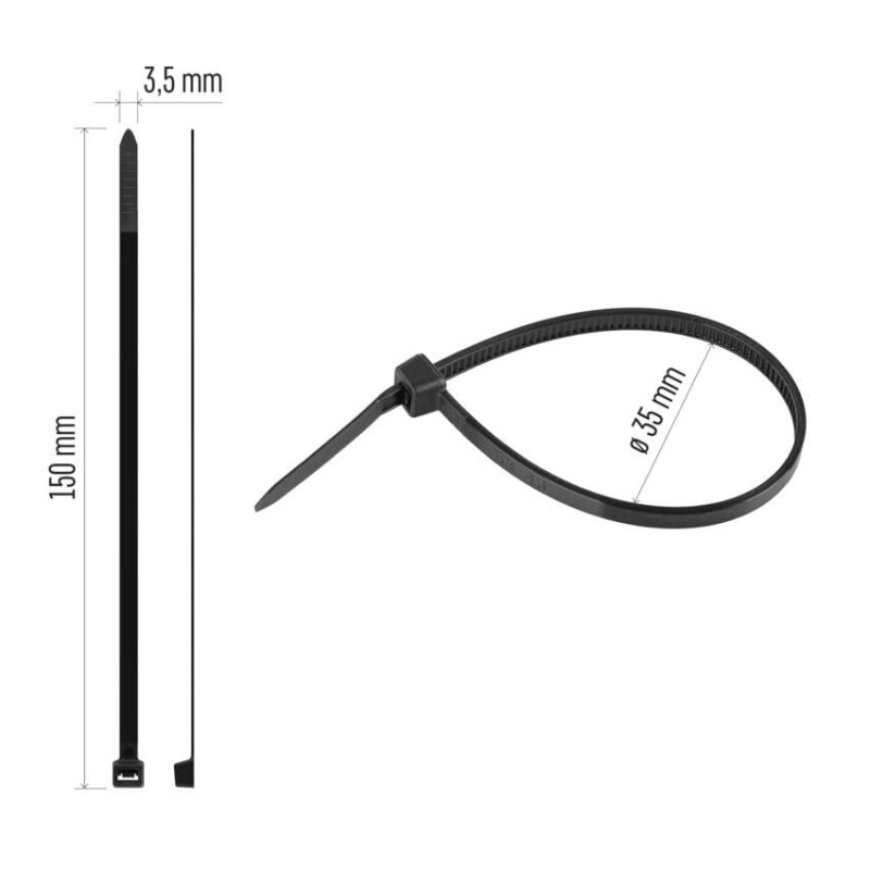 Stahovací páska 150×3,5 mm, černá, 100 ks