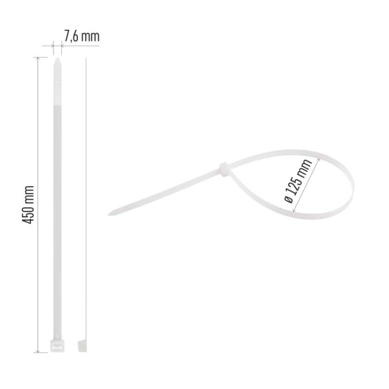 Stahovací páska 450×7,6 mm, bílá, 25 ks