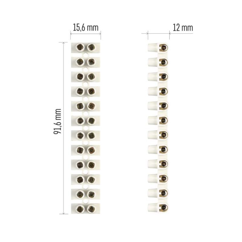 Šroubová svorkovnice 12× 2,5–4 mm2, 450 V, bílá