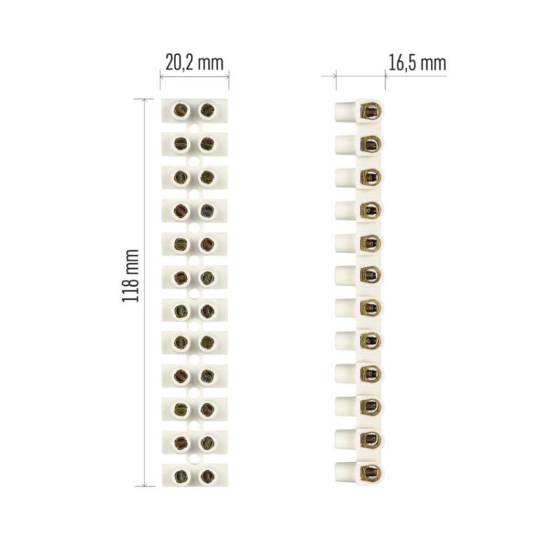 Šroubová svorkovnice 12× 6–10 mm2, 450 V, bílá