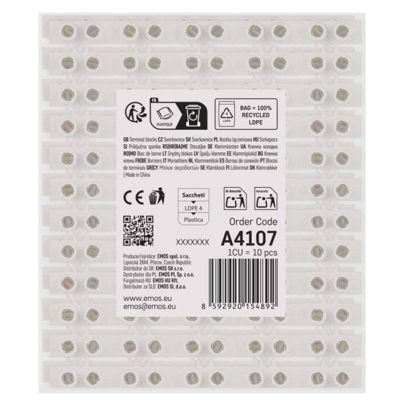 Šroubová svorkovnice 12× 6–10 mm2, 450 V, bílá, 10 ks