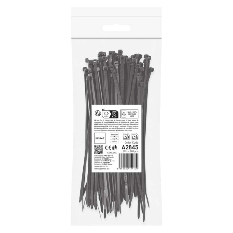 Stahovací páska 200×3,5 mm, černá, 100 ks