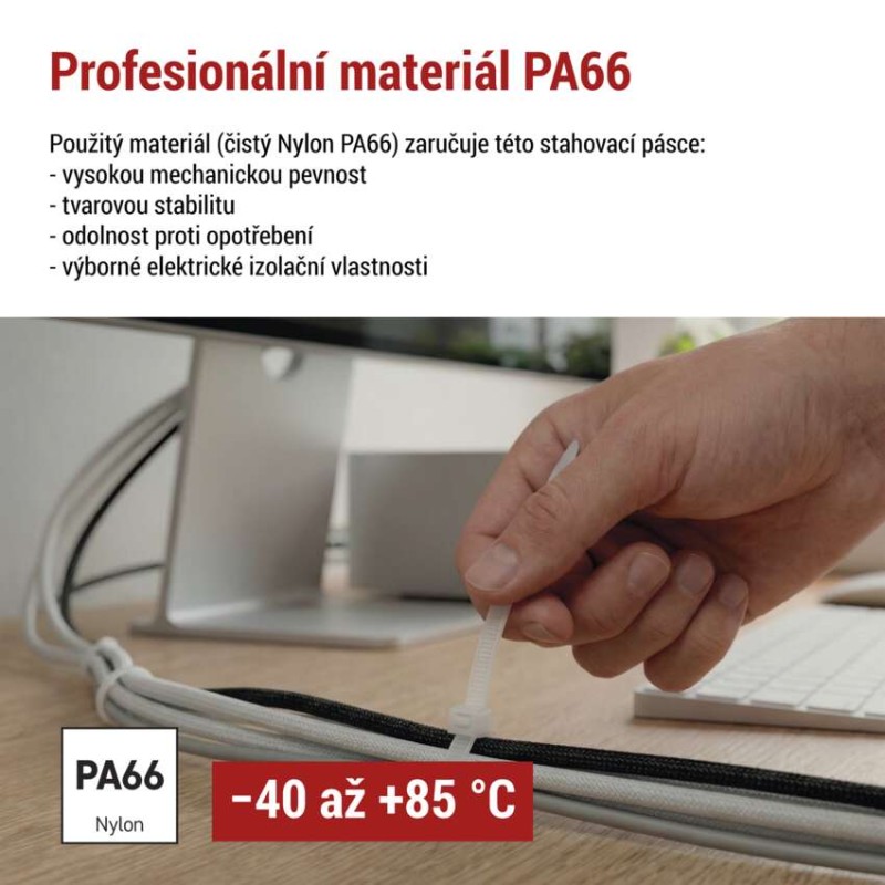 Stahovací páska 200×3,5 mm, bílá, 100 ks