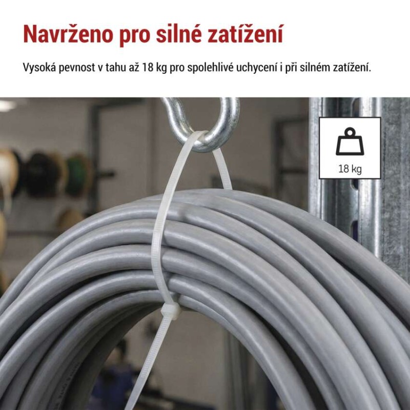 Stahovací páska 200×3,5 mm, bílá, 100 ks