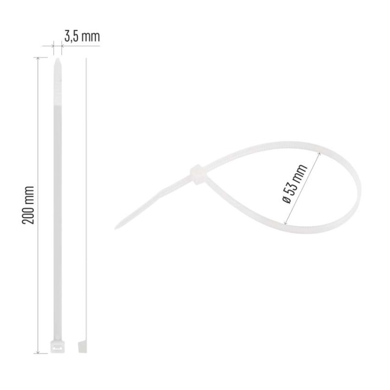 Stahovací páska 200×3,5 mm, bílá, 100 ks