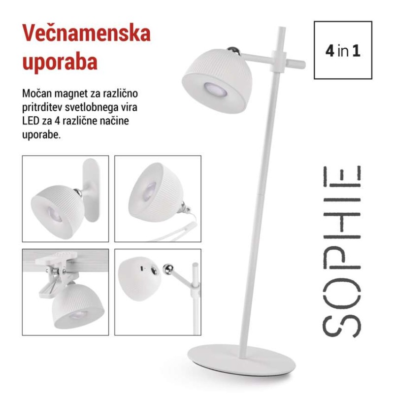 Namizna LED svetilka SOPHIE, polnilna, bela