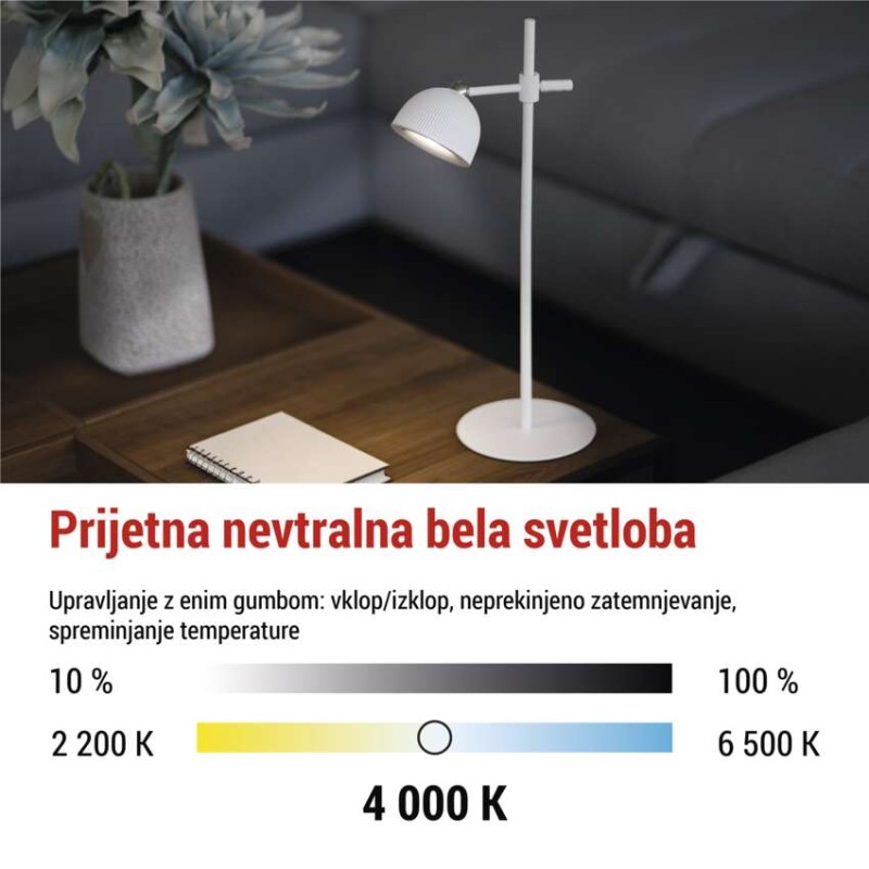 Namizna LED svetilka SOPHIE, polnilna, bela