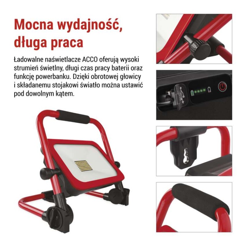 Przenośny naświetlacz LED ACCO ładowalny 50W zimna biel