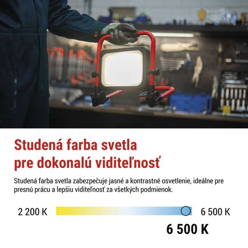LED reflektor ACCO nabíjací prenosný, 50 W studená biela