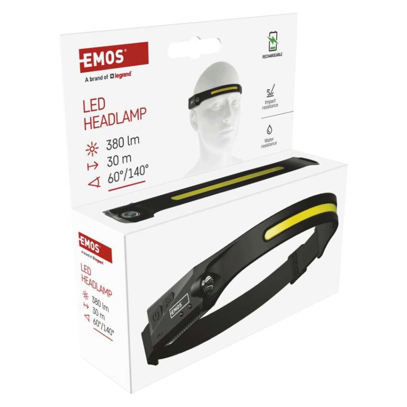COB LED nabíjecí čelovka P3541, 380 lm, 30 m, Li-Pol 1200 mAh