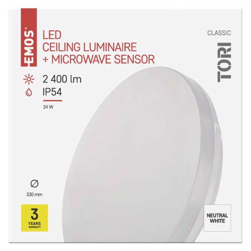 LED šviestuvas TORI su judesio jutikliu, 33 cm, 24 W, neutraliai baltas, IP54