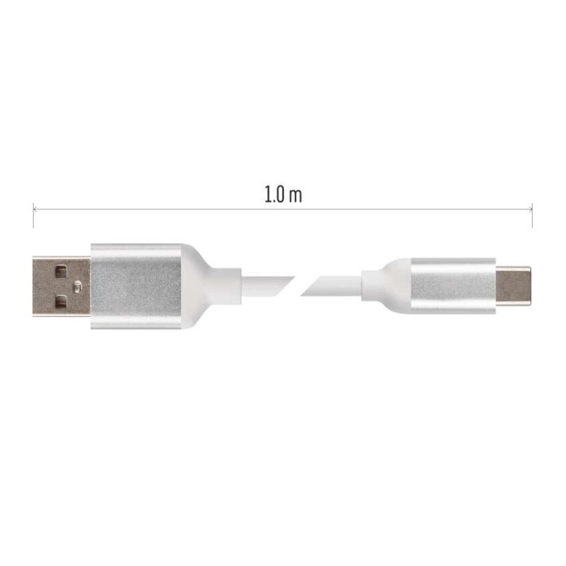 Kabel USB 2.0, wtyk A - C, ładowanie, transmisja danych, 1 m, biały