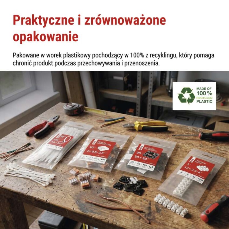 Zaczep kablowy 10 mm, biała, 50 szt