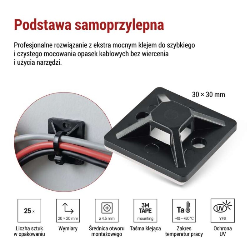 Samoprzylepna podstawka 30×30, czarna, 25 szt