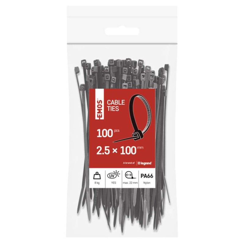 Opaska kablowa 100×2,5, czarna, 100 szt