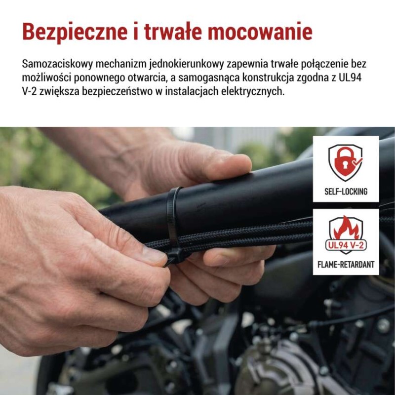Opaska kablowa 200×3,5, czarna, 100 szt