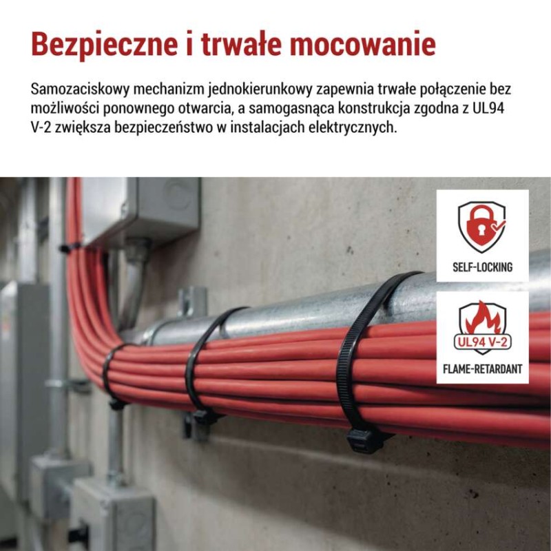 Opaska kablowa 200×4,8, czarna, 100 szt