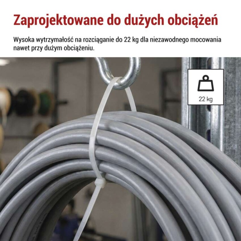 Opaska kablowa 300×4,8, biała, 100 szt