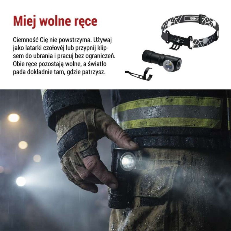 Latarka czołowa LED, 500 lm, Li-Ion 800 mAh ładowalna