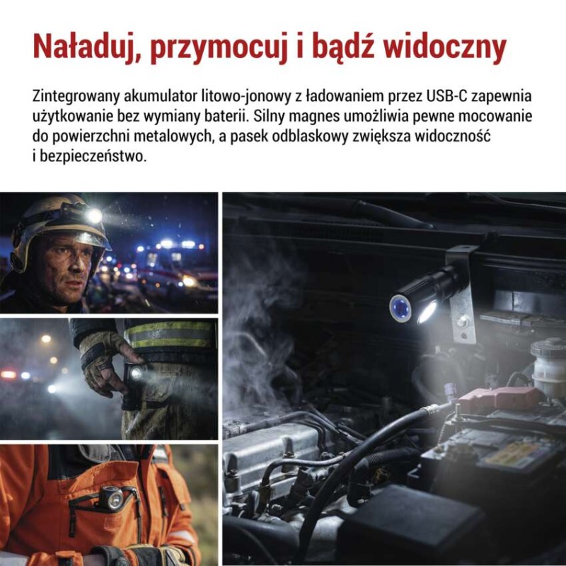 Latarka czołowa LED, 500 lm, Li-Ion 800 mAh ładowalna