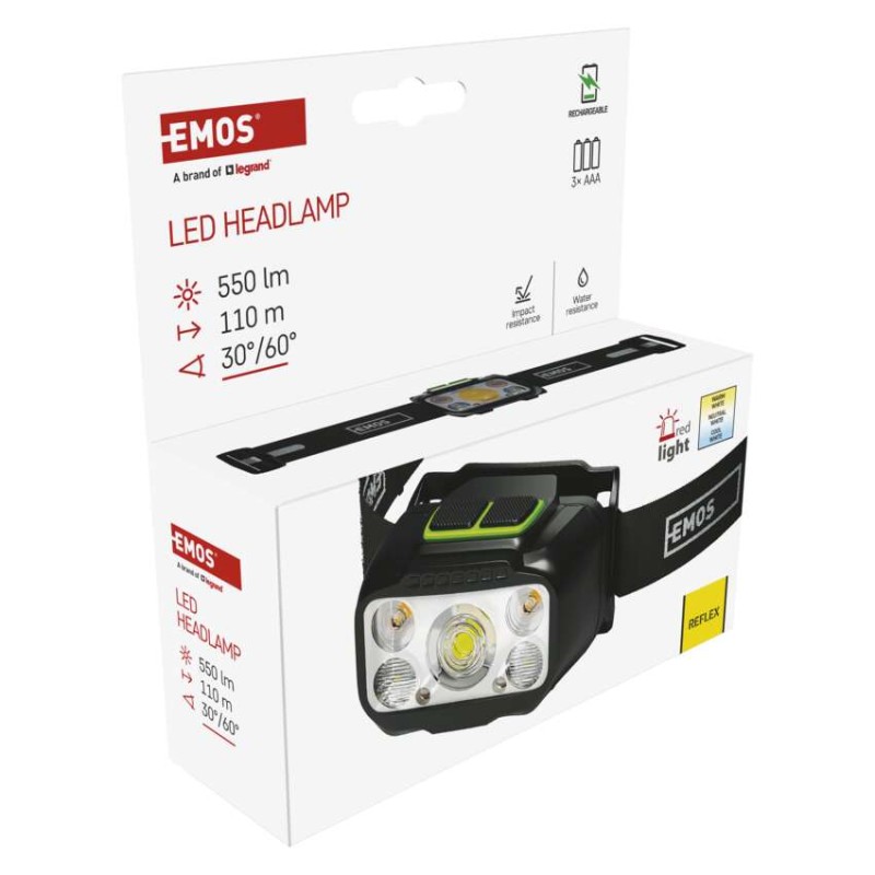 LED įkraunamas galvos žibintas P3546, 550 lm, 110 m, Li-Pol 1000 mAh / 3× AAA