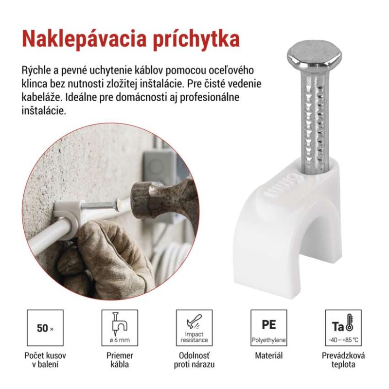 Káblová príchytka 6 mm, biela, 50 ks