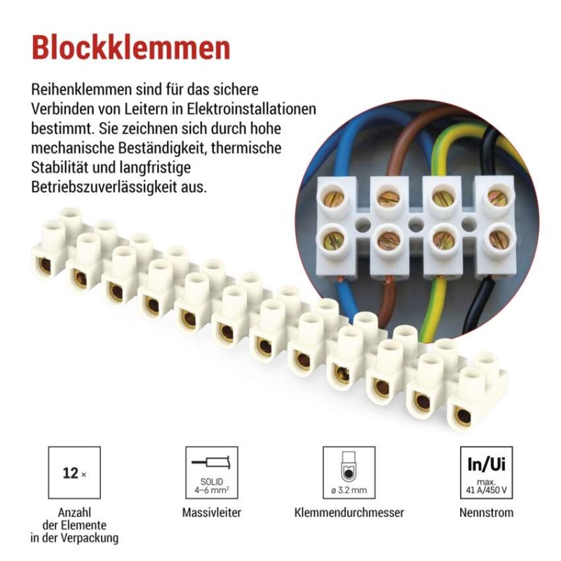 Klemmleiste 4–6mm2, weiss