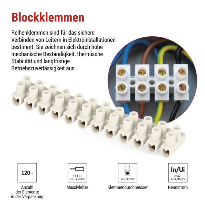Klemmleiste 2,5–4mm2, weiss, 10 Stk