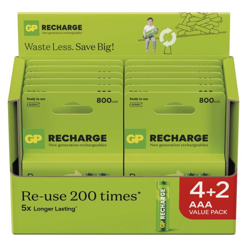 GP akumulatorek Recharge 800 AAA (HR03) 6 szt.